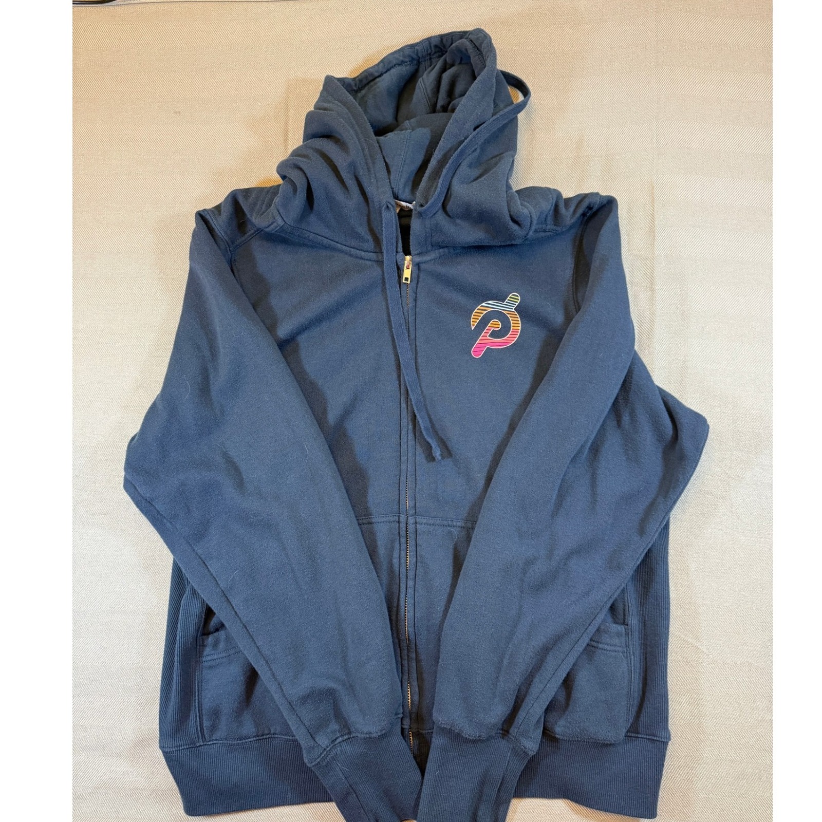 Peloton Womens 1x Full Zip Hoodie Navy Blue Sunset Stripe Logo Fleece Pj211355xp